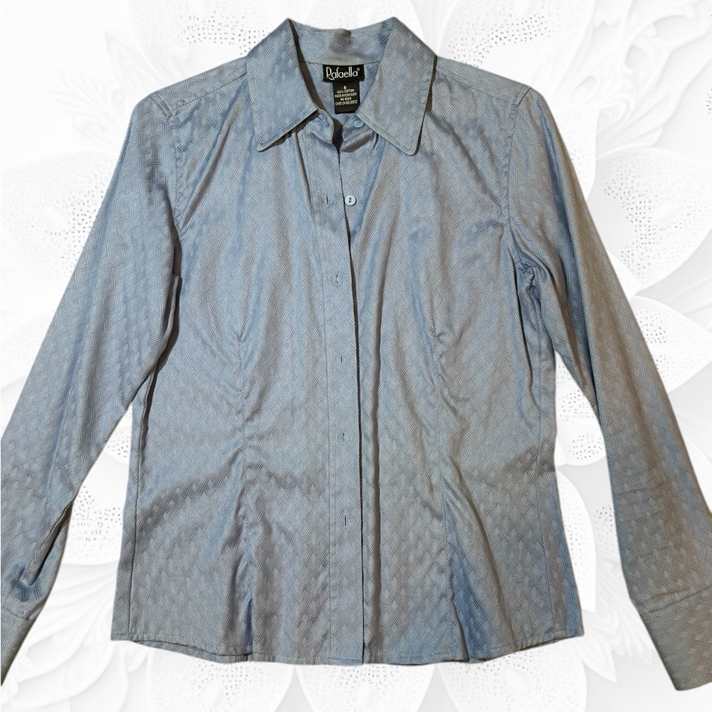 Rafaella Silky Slate Colored Button Down Long Sleeve Blouse